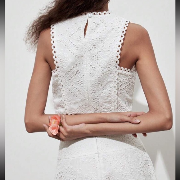 Boho Sheer Lace Hollow Out Lace Cropped Top and High Waist Maxi SET White - Picture 5 of 5